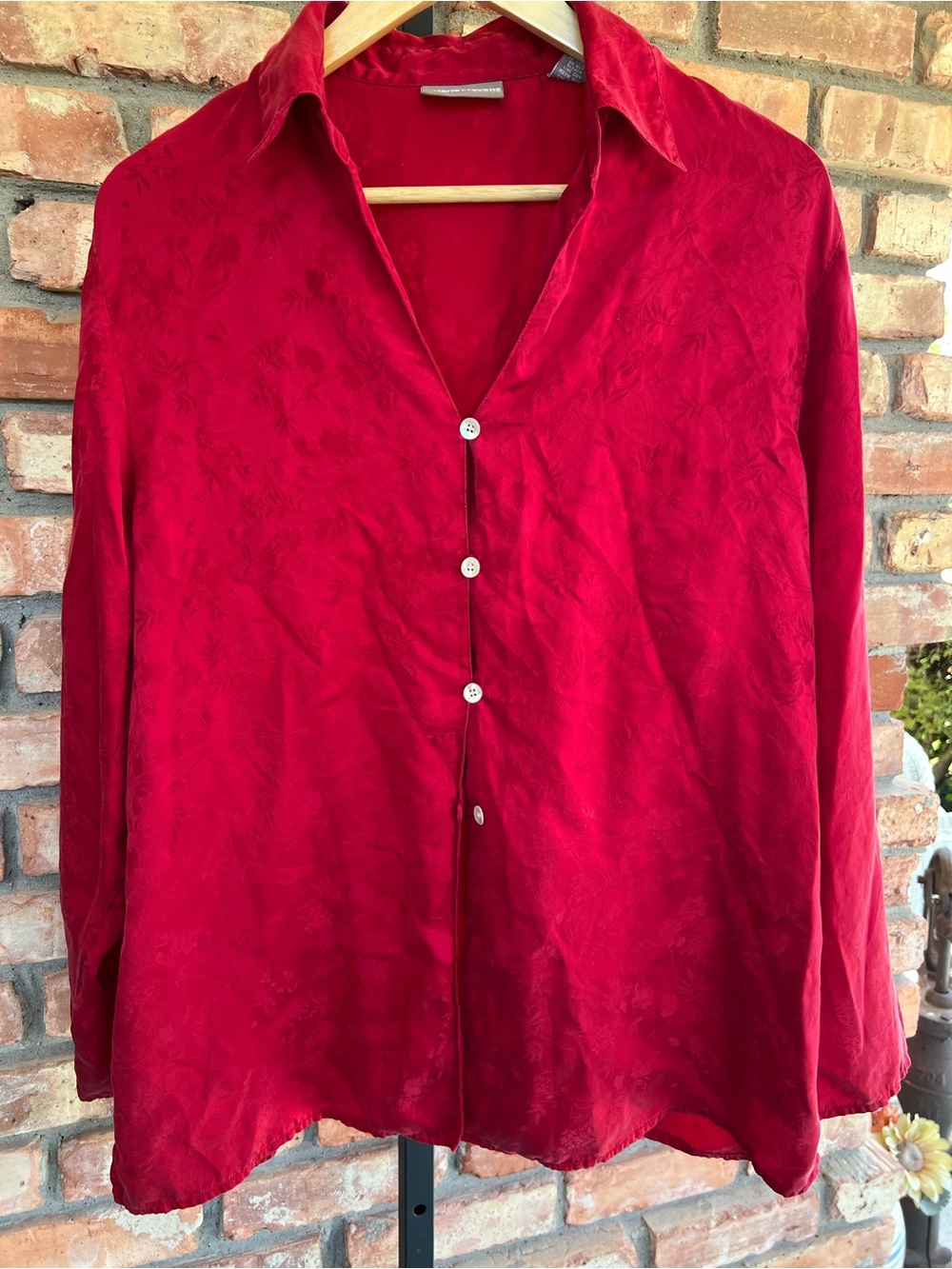 Women’s 100% silk  Red Button-Front Dress Shirt, or Night shirt size large